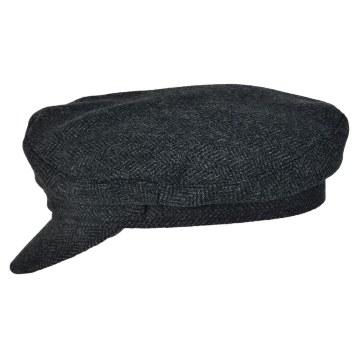 Jaxon Hats | Wholesale Herringbone Wool Blend Fiddler's Cap B2B Pre-Pack | B2B181019 | profile | CHARCOAL