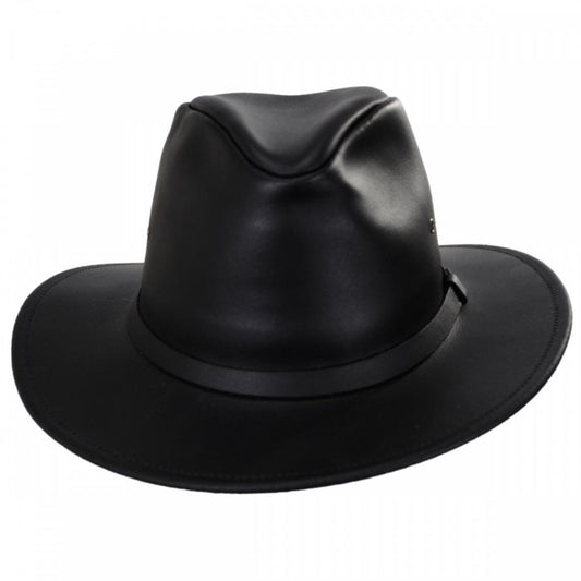 Henschel | Leather Safari Fedora Hat | 140317 | front | BLACK