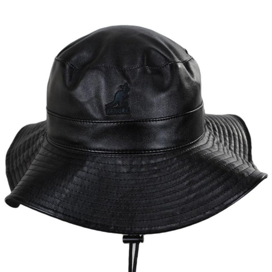 Kangol | Reversible Faux Leather Bucket Hat | 185786 | front | BLACK
