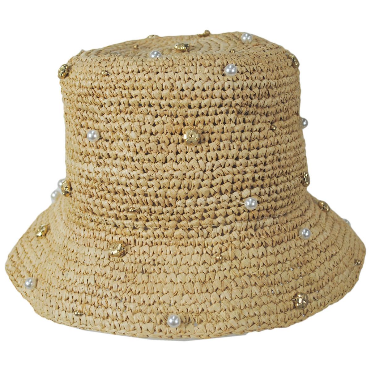 NIKKI BEACH | Pearle Raffia Straw Bucket Hat | 102656 | front | NATURAL