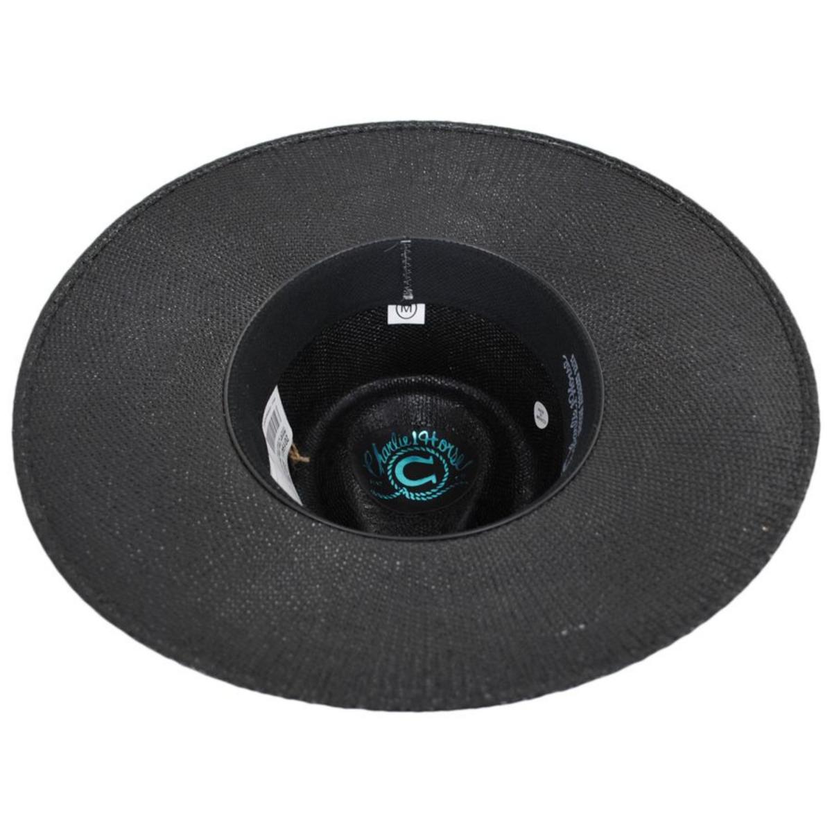 Charlie 1 Horse | Midnight Toker Straw Wide Brim Fedora Hat | 101671 | under | BLACK
