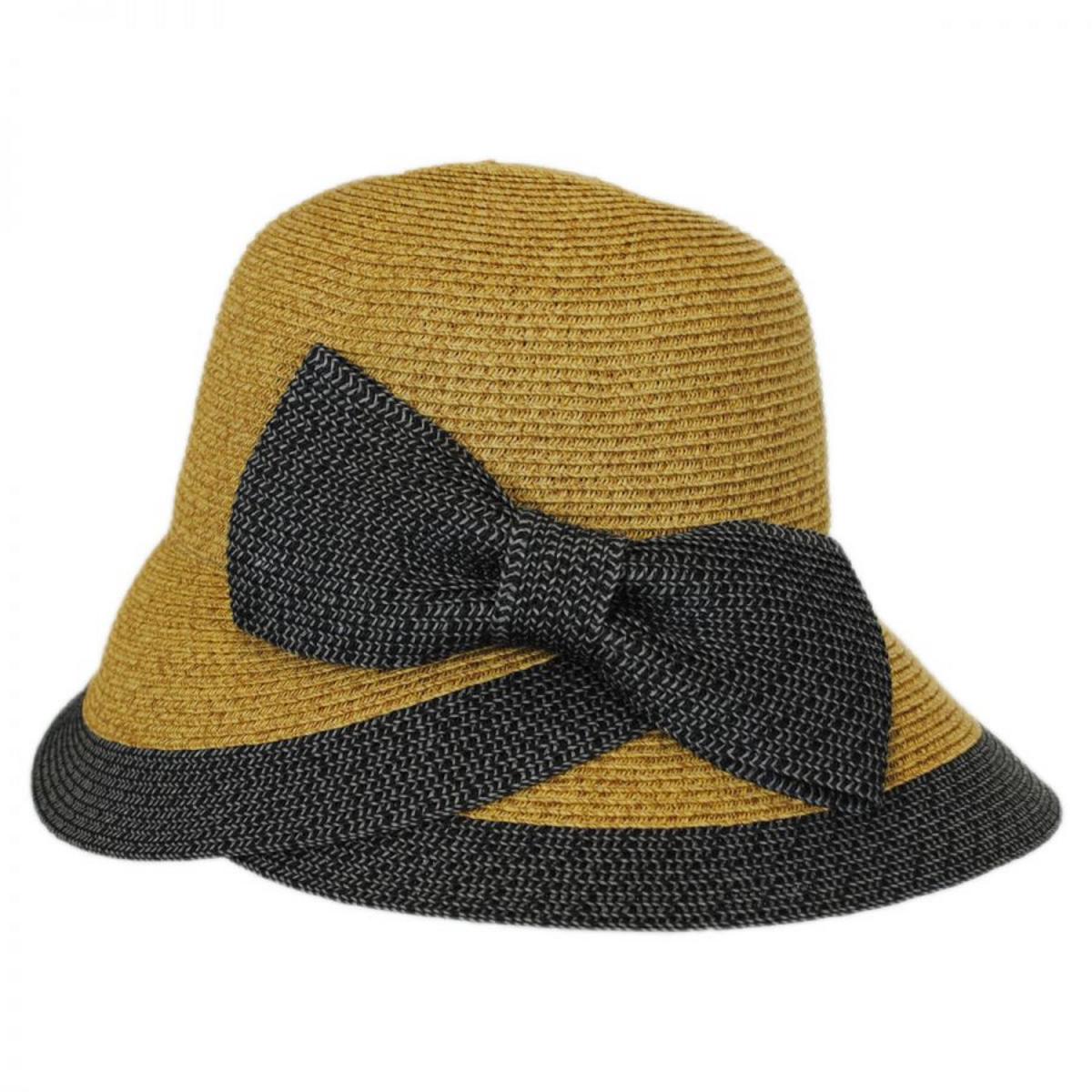 Jeanne Simmons | Overlap Brim and Bow Toyo Straw Sun Hat | 101705 | profile | TOAST/BLACK