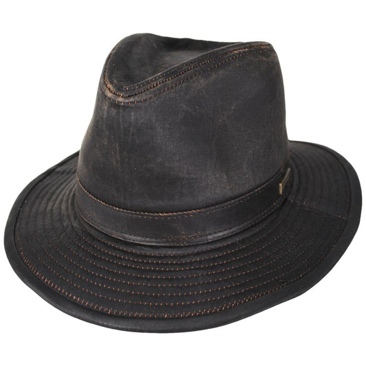 Indiana Jones | Officially Licensed Weathered Cotton Safari Fedora Hat | 140223 | lead | DARK BROWN