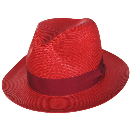 Dobbs | Rosebud Florentine Milan Poly Straw Fedora Hat | 127013 | lead | RED