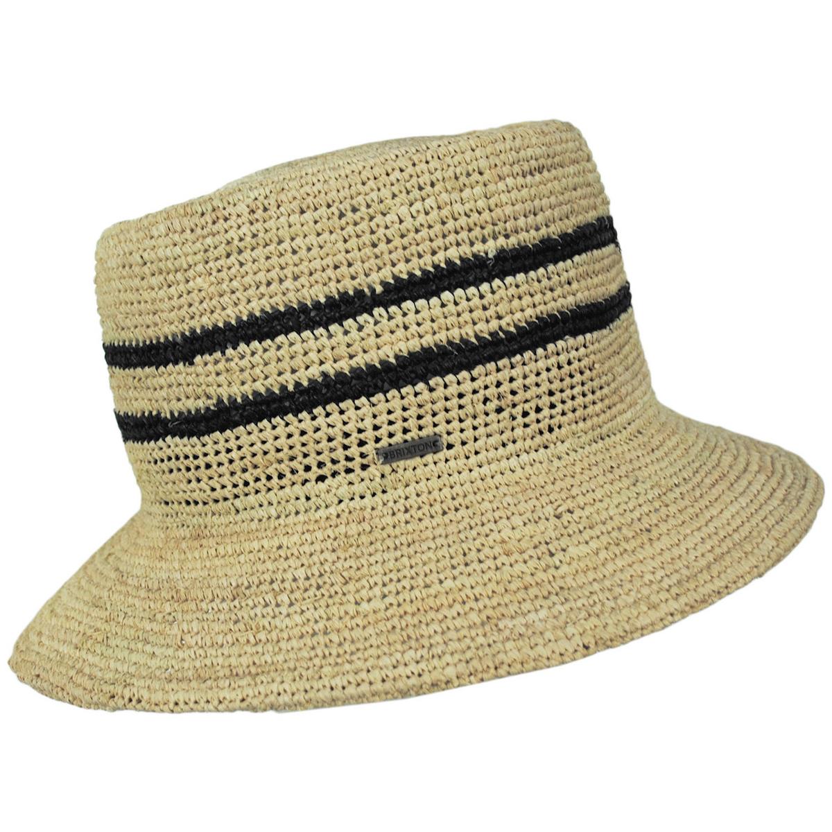 BRIXTON HATS | Ellee Raffia Straw Bucket Hat | 104055 | profile | TAN/BLACK