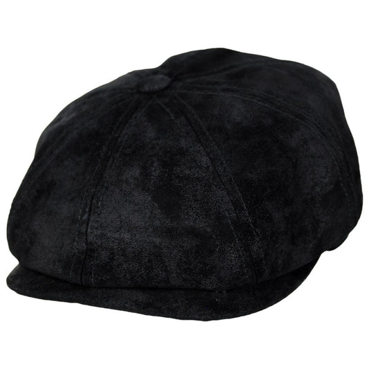 Stetson | Pigskin Distressed Leather Newsboy Cap | 160386 | lead | BLACK
