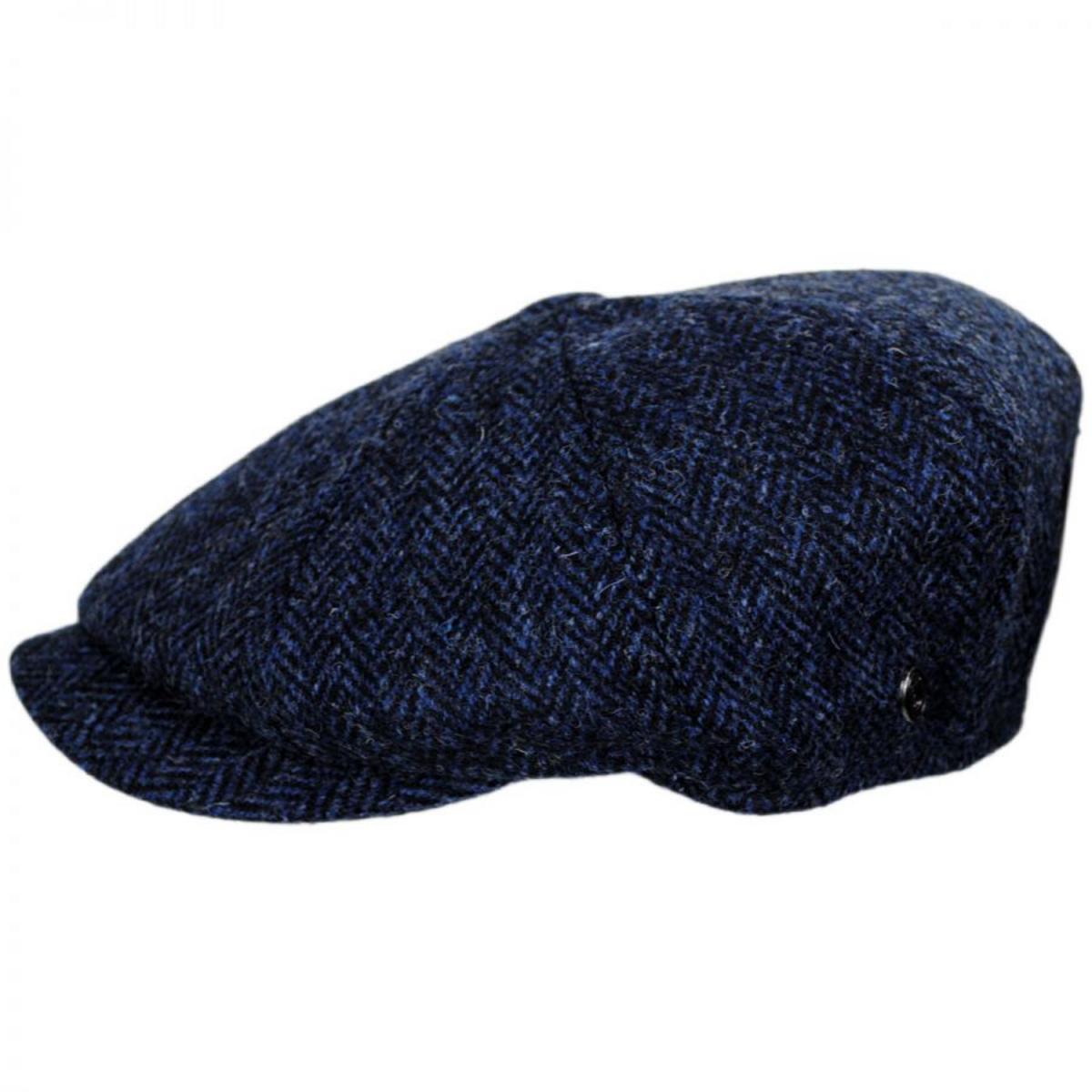 Jaxon & James | Skye Harris Tweed Wool Newsboy Cap | 170002 | profile | BLUE/BLACK