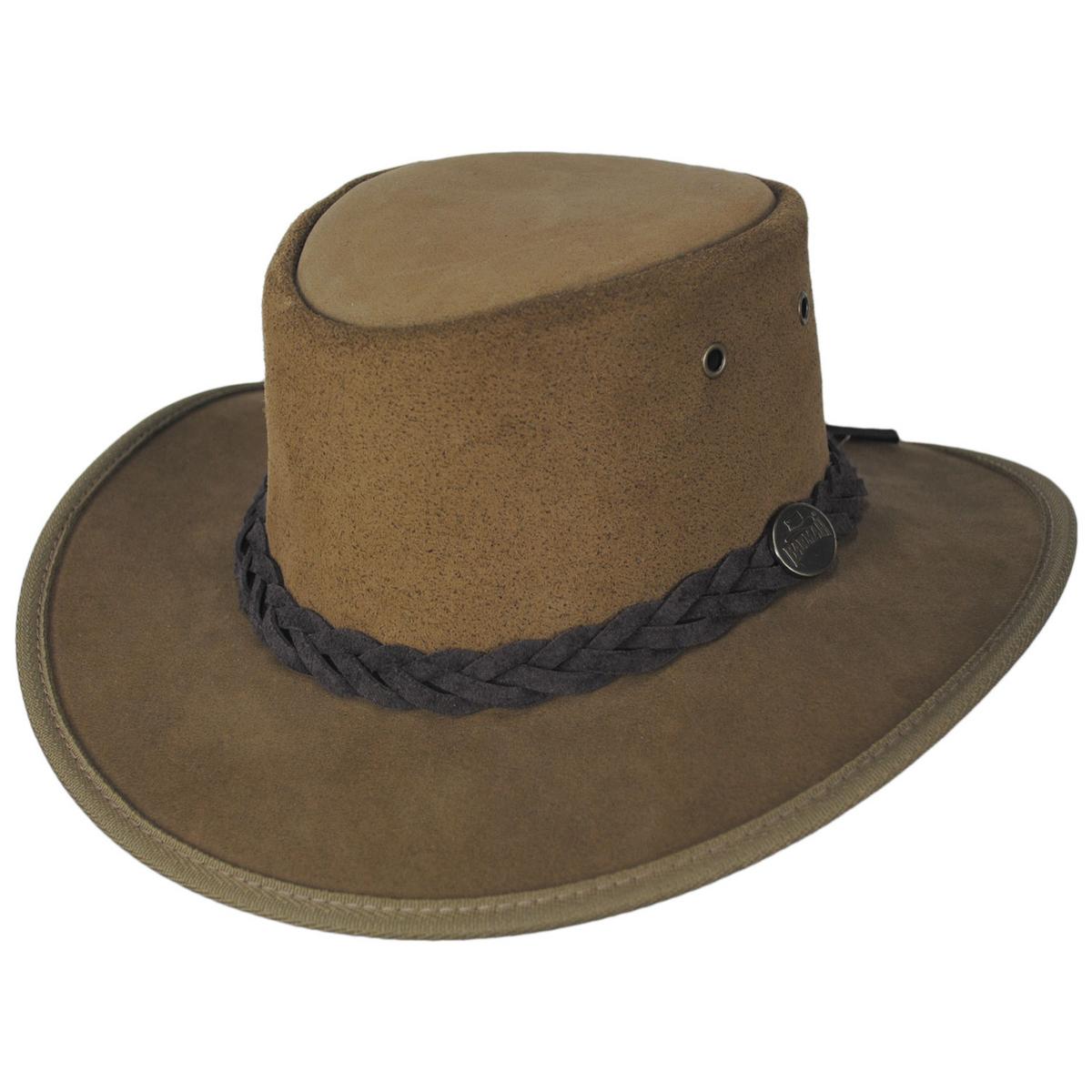 Barmah | Cattle Suede Leather Foldaway Drover Hat | 400902 | lead | HICKORY