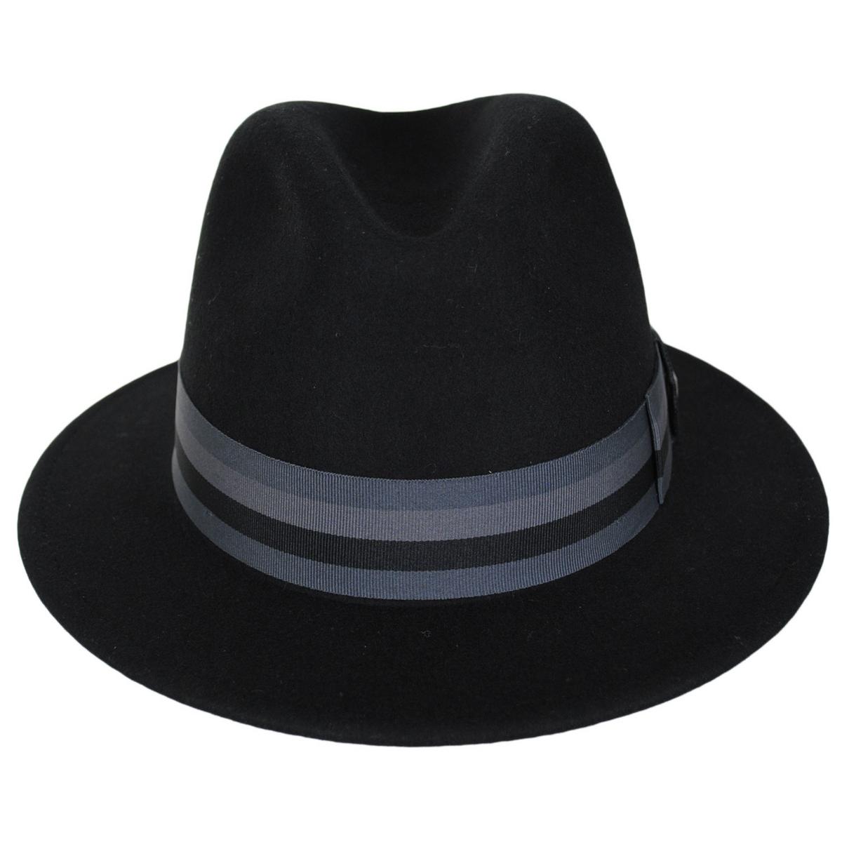 BRIXTON HATS | Roma Wool Felt Fedora Hat | 135664 | front | BLACK/GREY CHARCOAL