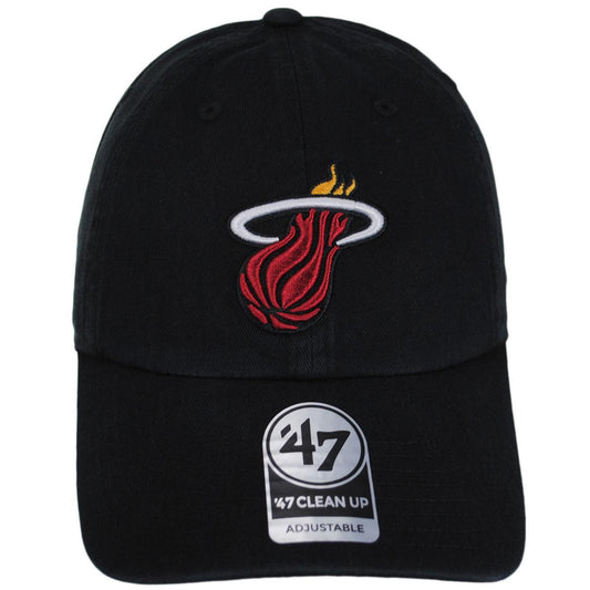47 Brand | Miami Heat NBA Clean Up Strapback Baseball Cap Dad Hat | 203943 | front | BLACK
