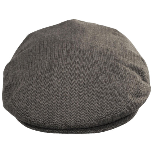 Baskerville Hat Company | Swansea Cotton Herringbone Ivy Cap | 167677 | front | BLACK/GREY