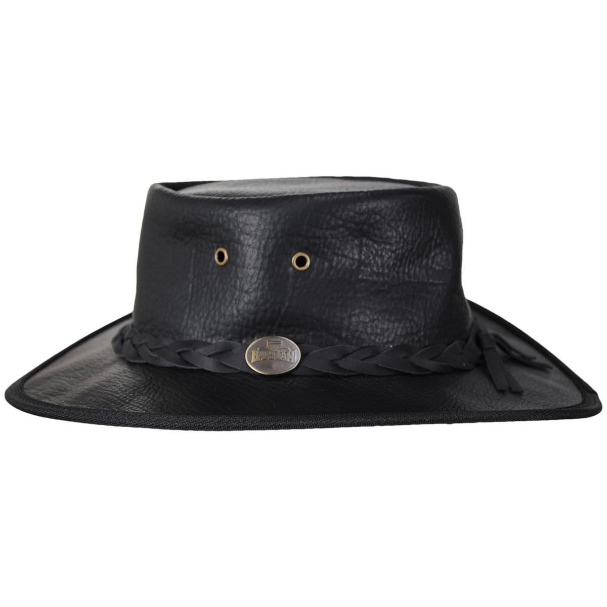 Barmah | American Bison Leather Foldaway Drover Hat | 400904 | profile | BLACK