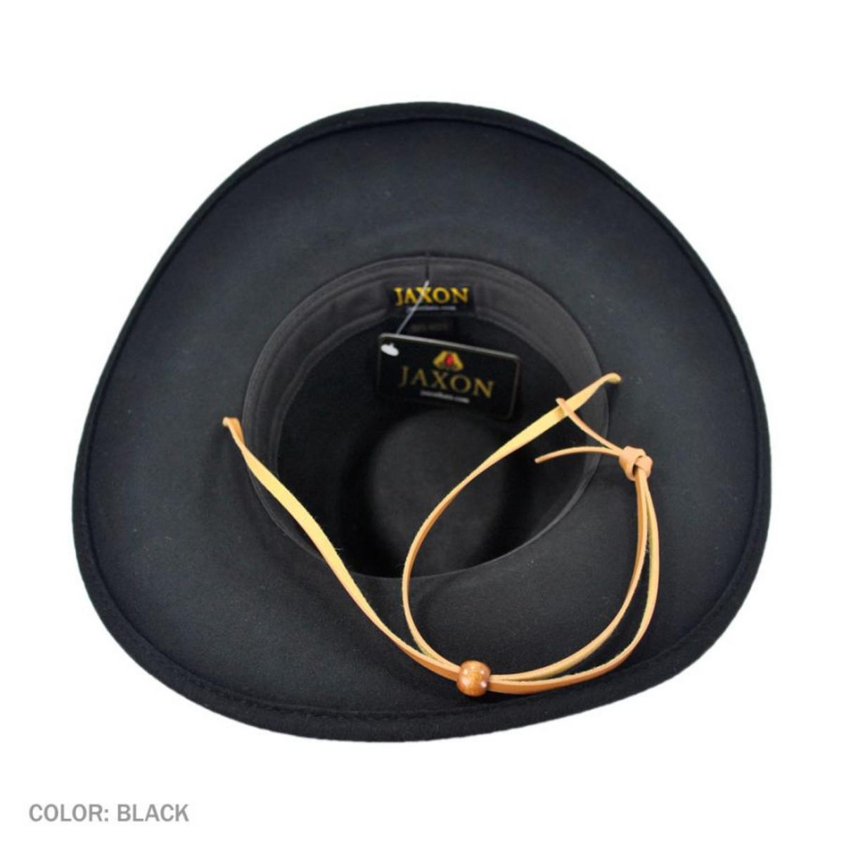 Jaxon Hats | Crushable Wool Felt Chincord Outback Hat | 132002 | under | BLACK