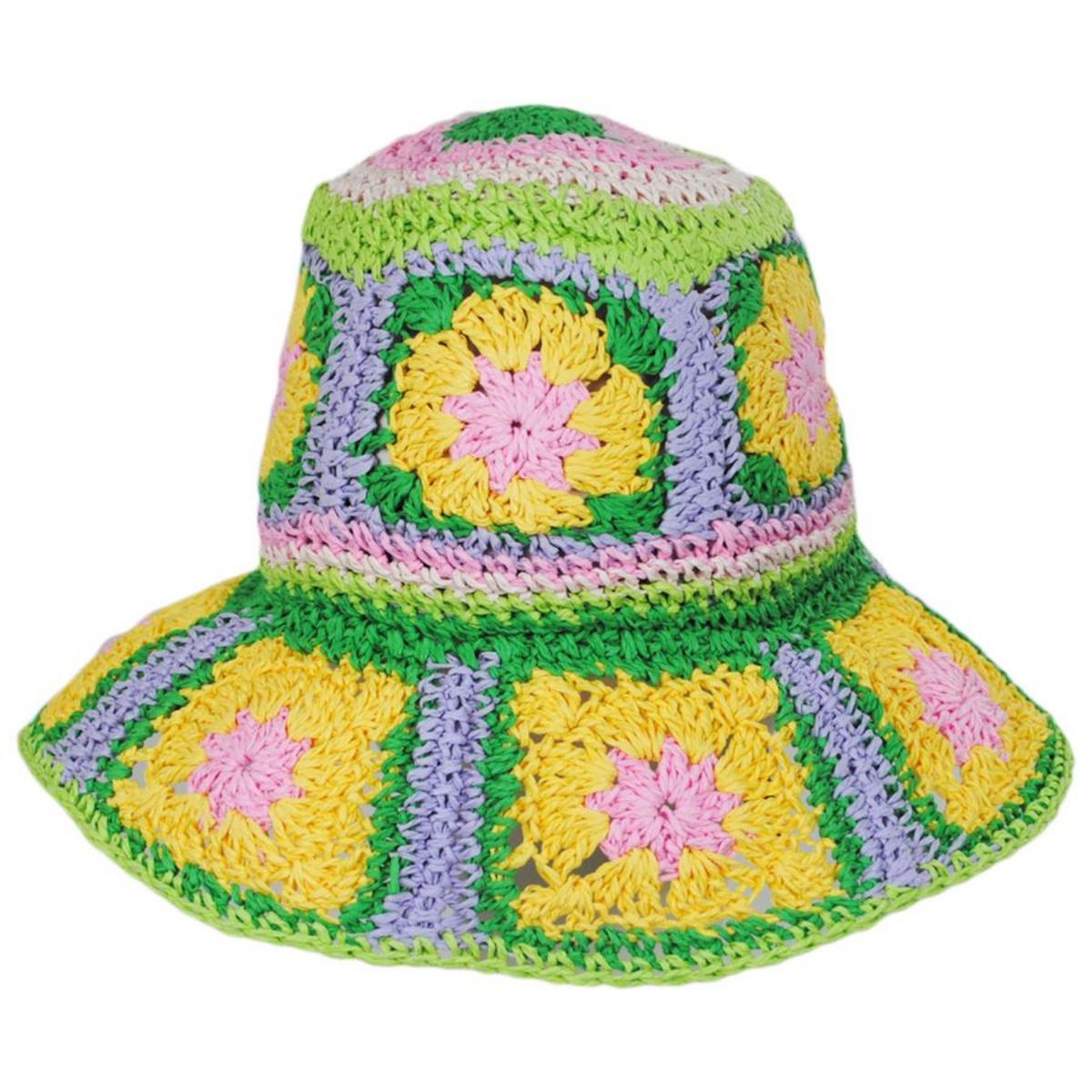 Peter Grimm | Fergie Granny Square Hand Crochet Toyo Straw Bucket Hat | 108603 | front | LAVENDER