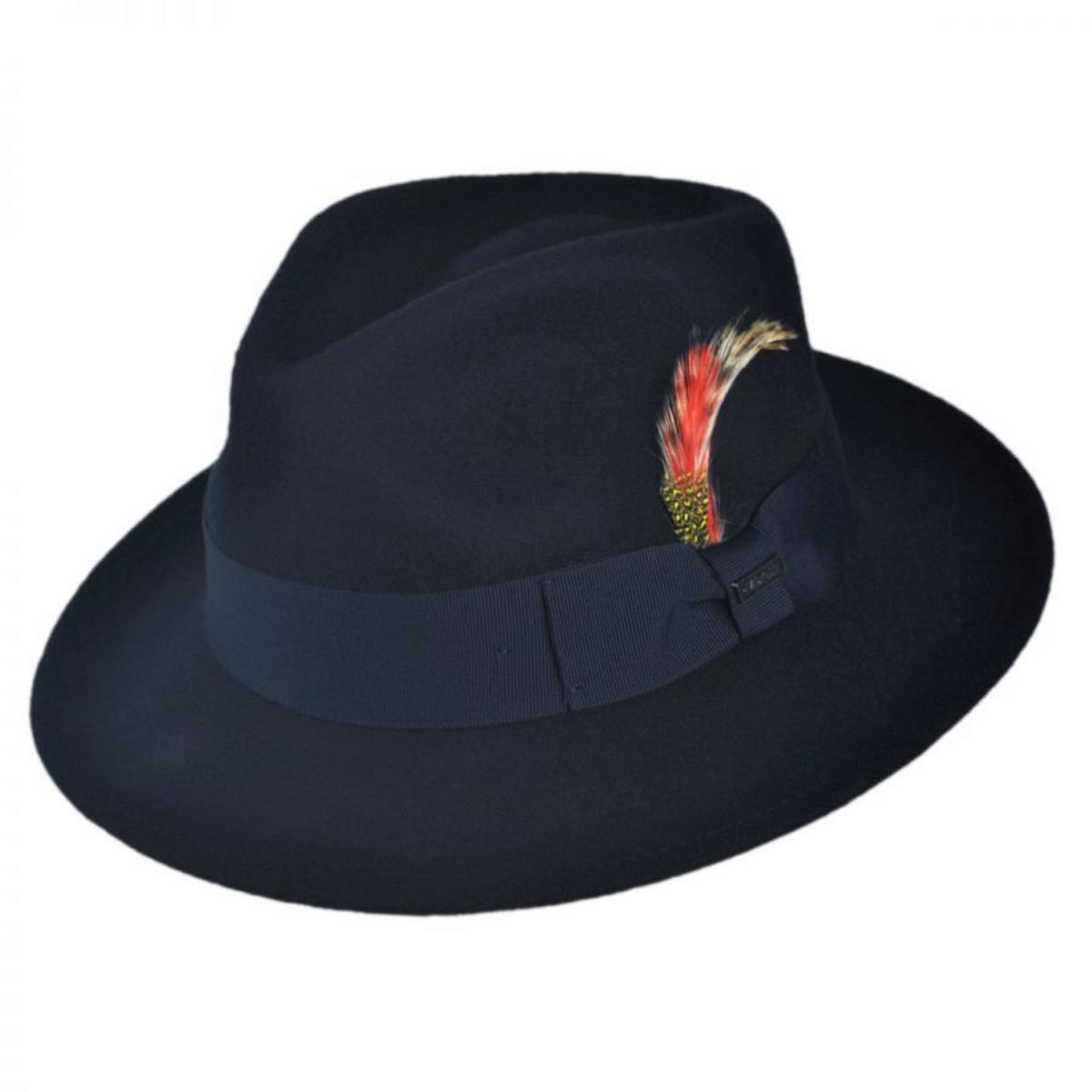 Jaxon Hats | C-Crown Crushable Wool Felt Fedora Hat | 135003 | lead | NAVY BLUE