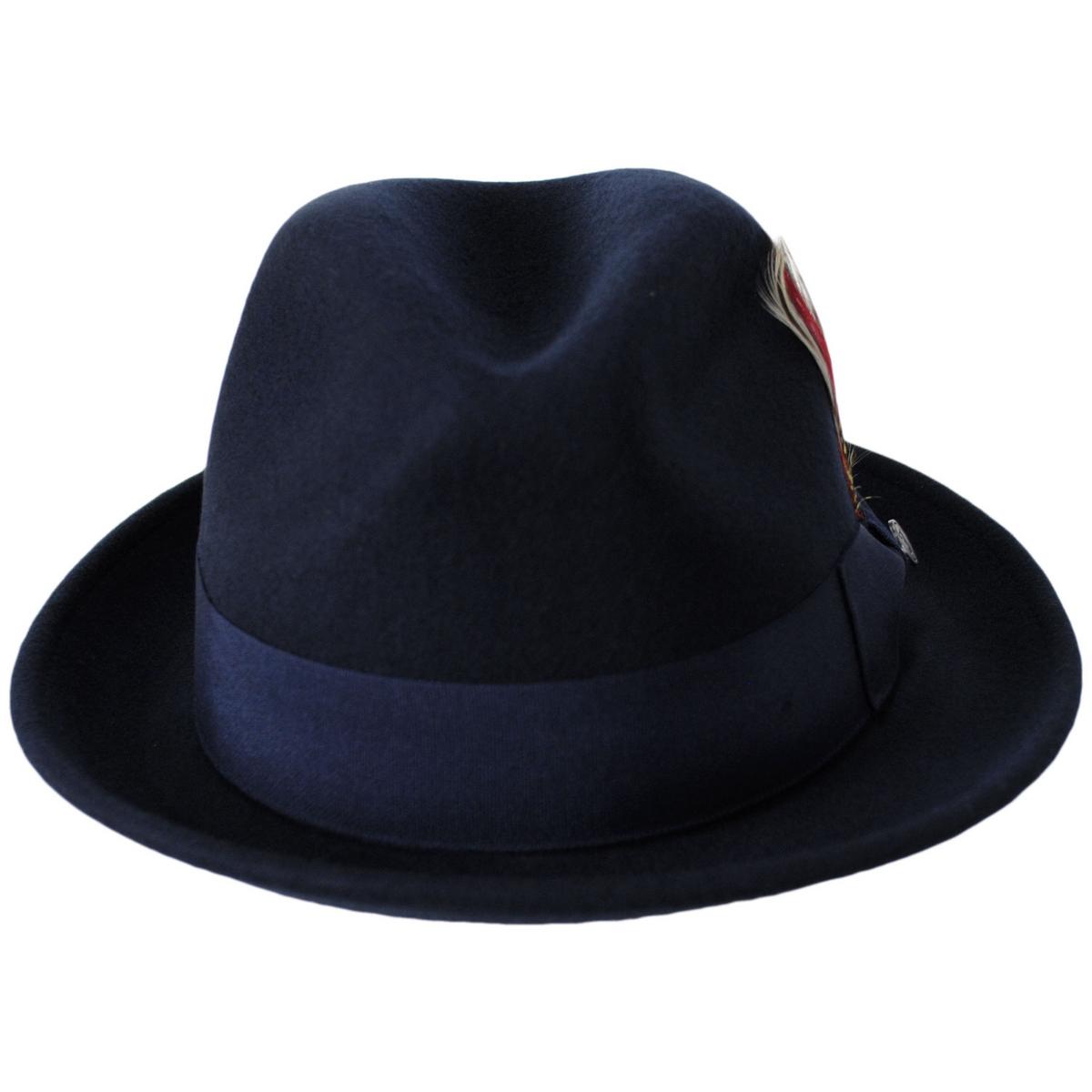 Jaxon Hats | Blues Crushable Wool Felt Trilby Fedora Hat | 132020 | front | NAVY BLUE