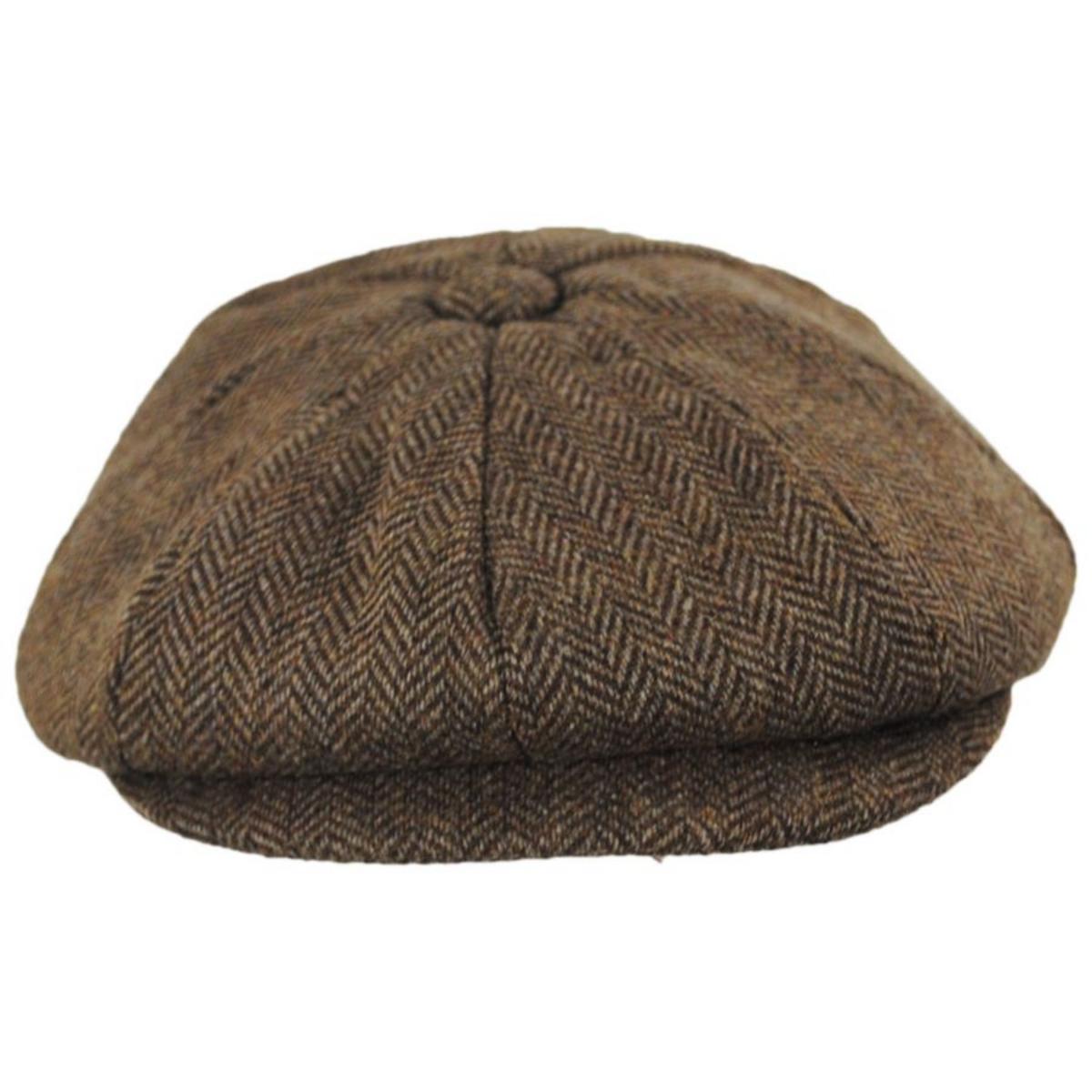 Jaxon Hats | Bird Rock Herringbone Wool Blend Newsboy Cap | 167572 | front | MOCHA