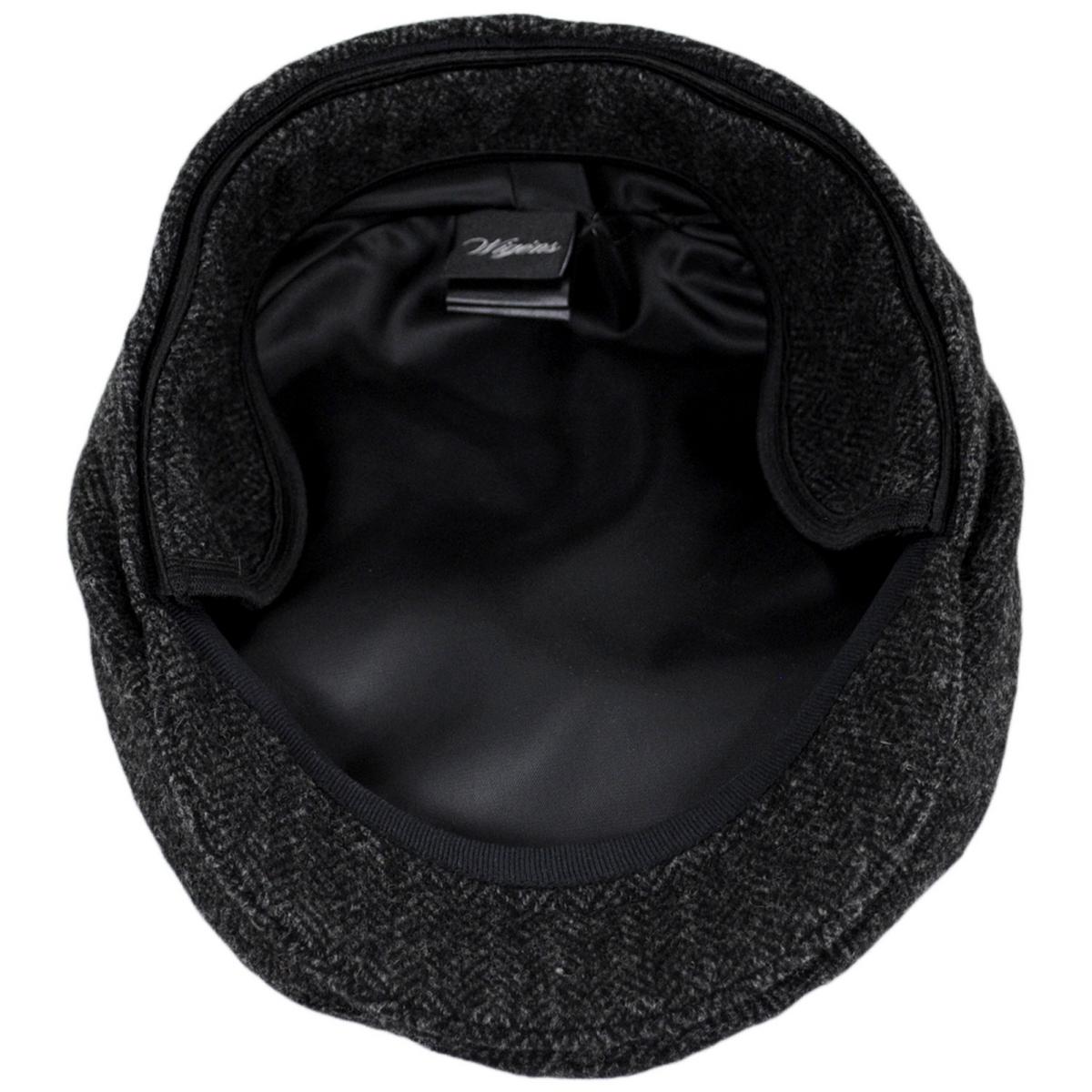 Wigens Caps | Shetland Wool Herringbone Ivy Cap with Earflaps | 161971 | under | DARK GREY