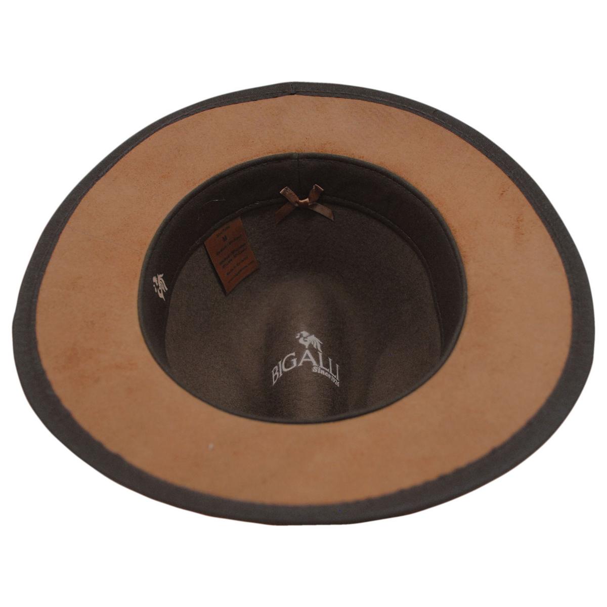 Bigalli | Rhea Wool & Leather Safari Fedora Hat | 131437 | under | TOBACCO/CHOCOLATE