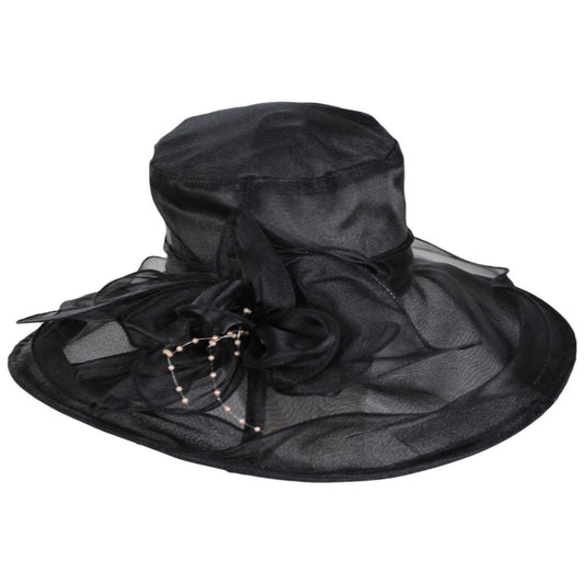 Jeanne Simmons | Twilight Organza Lampshade Dress Hat | 120706 | detailone | BLACK