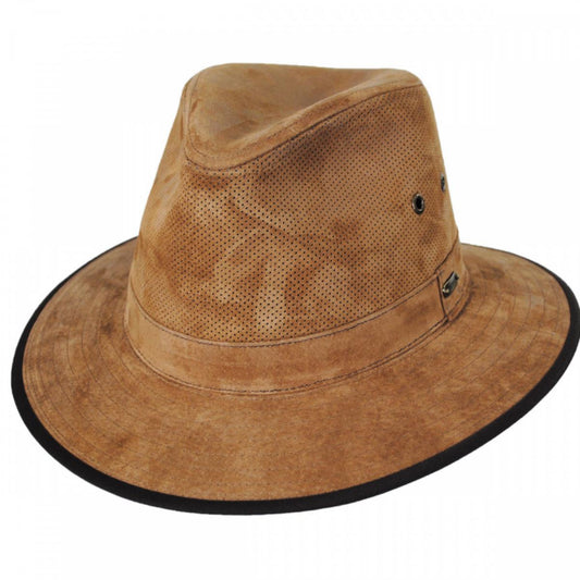 Stetson | Chelan Suede Leather Safari Fedora Hat | 140186 | lead | TAN