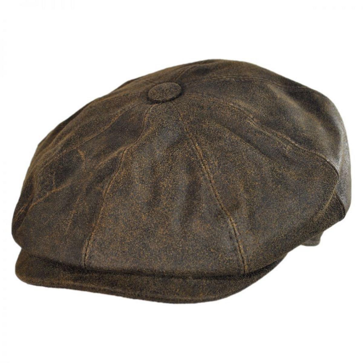 City Sport Caps | Distressed Leather Newsboy Cap | 175073 | lead | BROWN