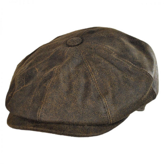 City Sport Caps | Distressed Leather Newsboy Cap | 175073 | lead | BROWN