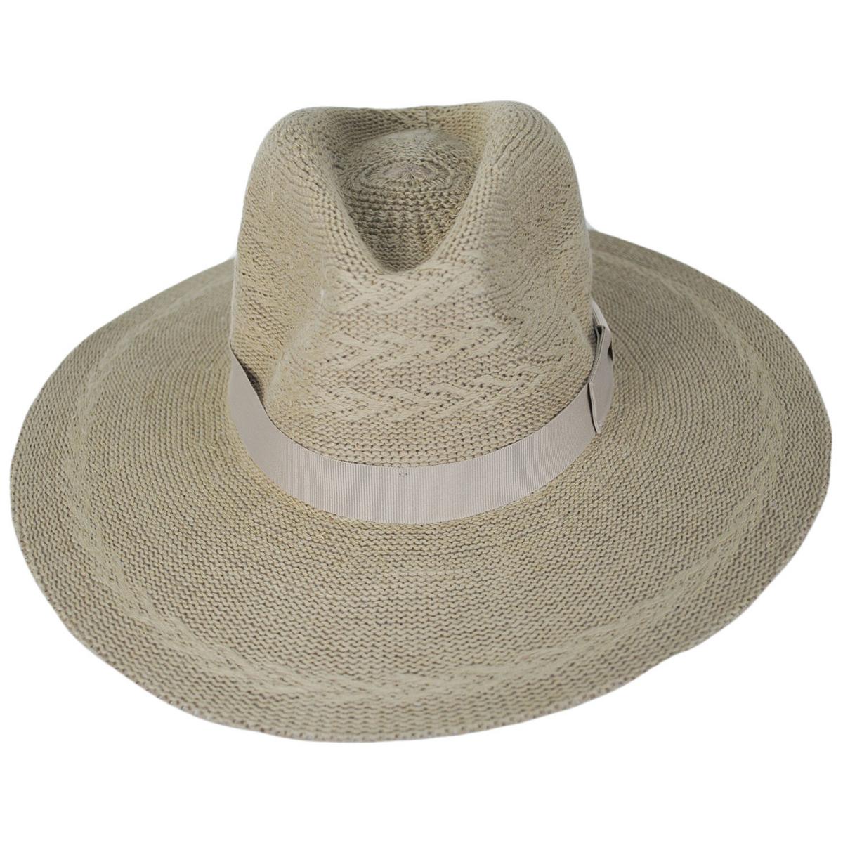 BRIXTON HATS | Lyons Cotton Knit Pattern Fedora Hat | 107409 | front | LIGHT TAN/LIGHT TAN