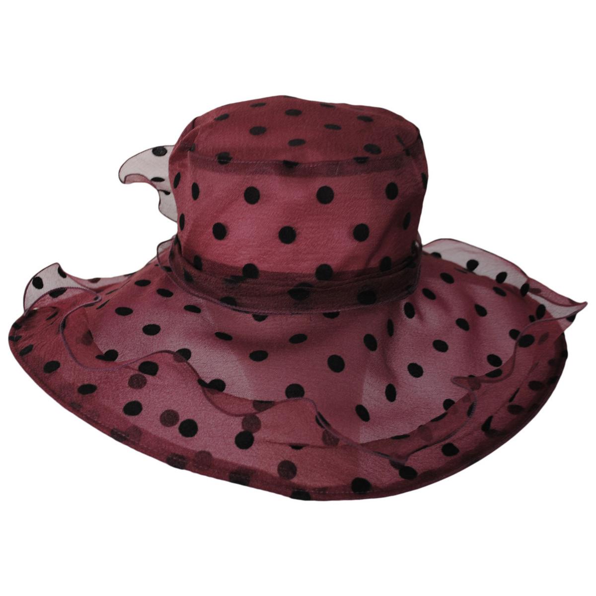 San Diego Hat Company | Dots Organza Boater Dress Hat | 121053 | front | WINE DOT