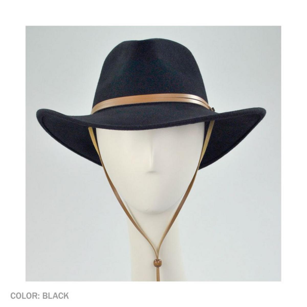Jaxon Hats | Crushable Wool Felt Chincord Outback Hat | 132002 | front | BLACK