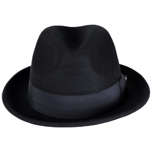 Jaxon Hats | Wholesale Blues Crushable Wool Felt Trilby Fedora Hat B2B Pre-Pack | B2B132020 | front | BLACK