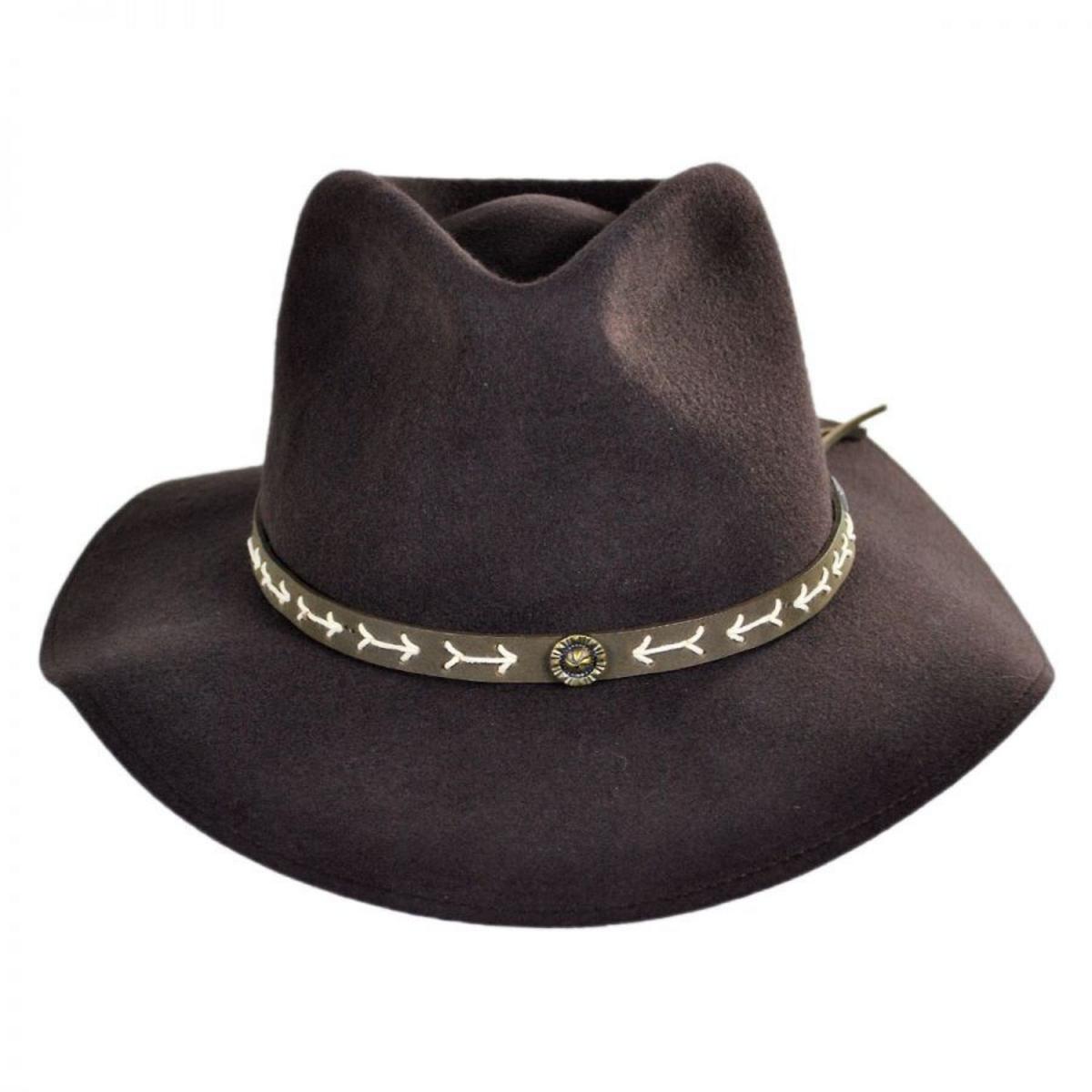Conner | Mt. Warning Arrow Band Wool Felt Outback Hat | 130925 | front | BROWN