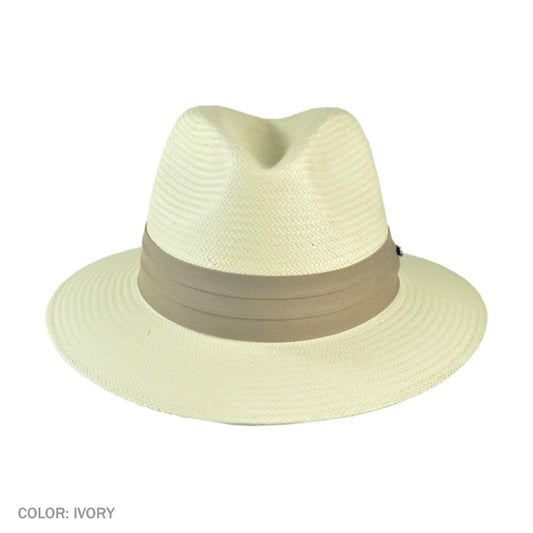 Jaxon Hats | Wholesale Toyo Straw Safari Fedora Hat - Khaki Band B2B Pre-Pack | B2B129914 | front | IVORY