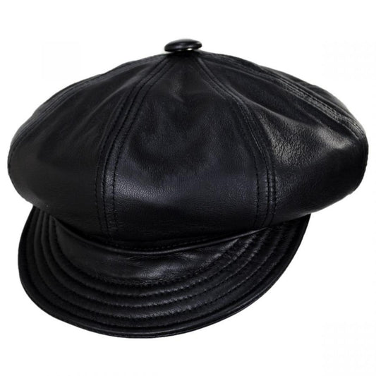 NEW YORK HAT CO | Spitfire Lambskin Leather Newsboy Cap | 161109 | lead | BLACK