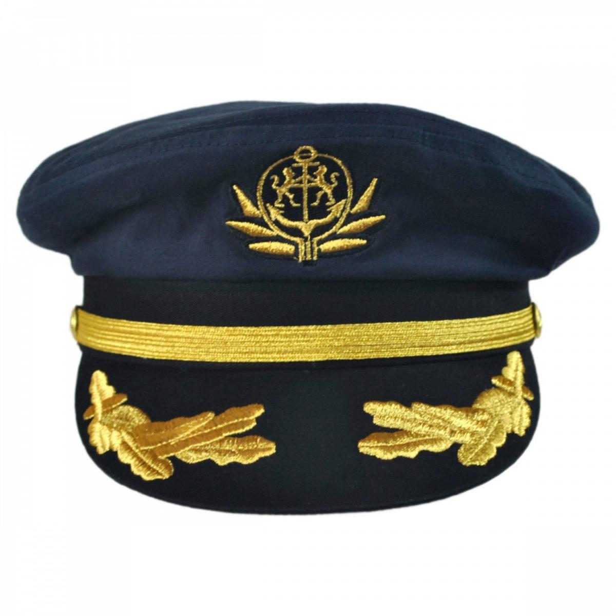 Village Hat Shop | Deluxe Adjustable Yacht Captain Cap | 180500 | front | NAVY BLUE