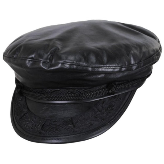 Capas Headwear | Leather Greek Fisherman Cap | 180300 | lead | BLACK