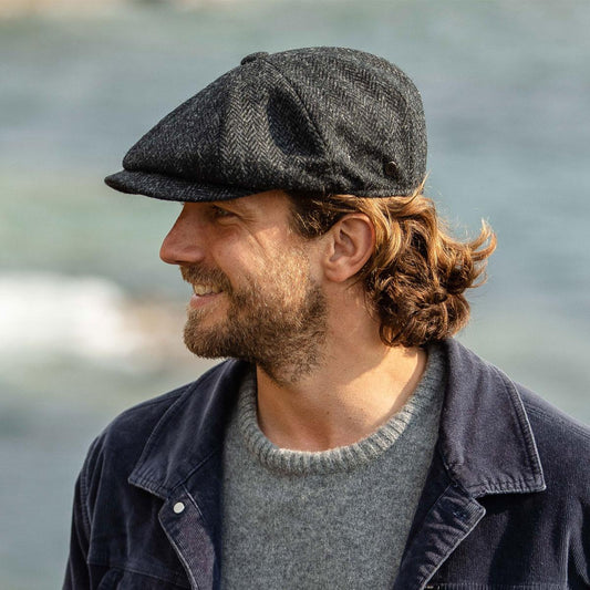 Jaxon & James | Taransay Harris Tweed Wool Newsboy Cap | 170004 | lsmone | BLACK/CHARCOAL