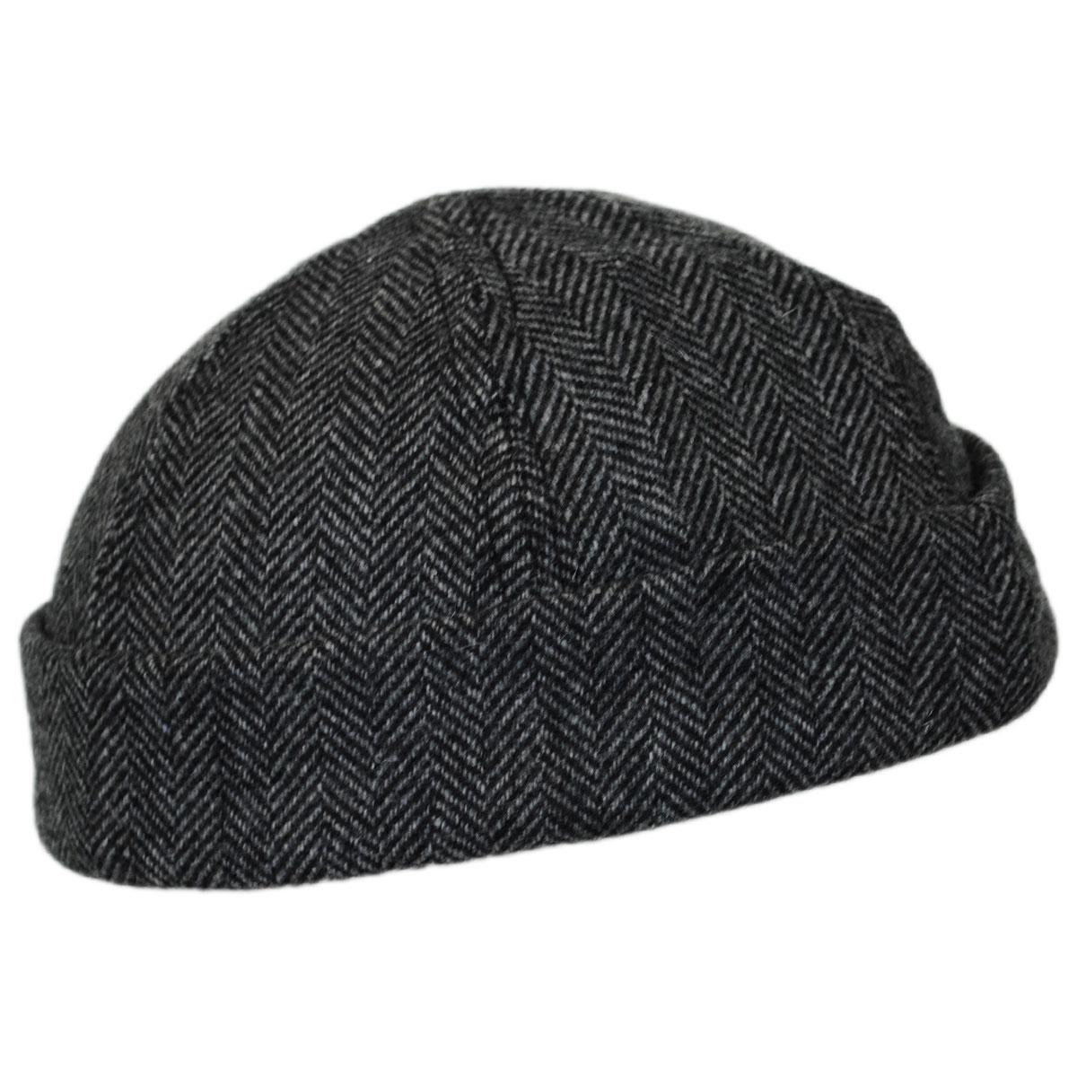 NEW YORK HAT CO | Six Panel Herringbone Wool Skull Cap Beanie Hat | 142005 | profile | CHARCOAL