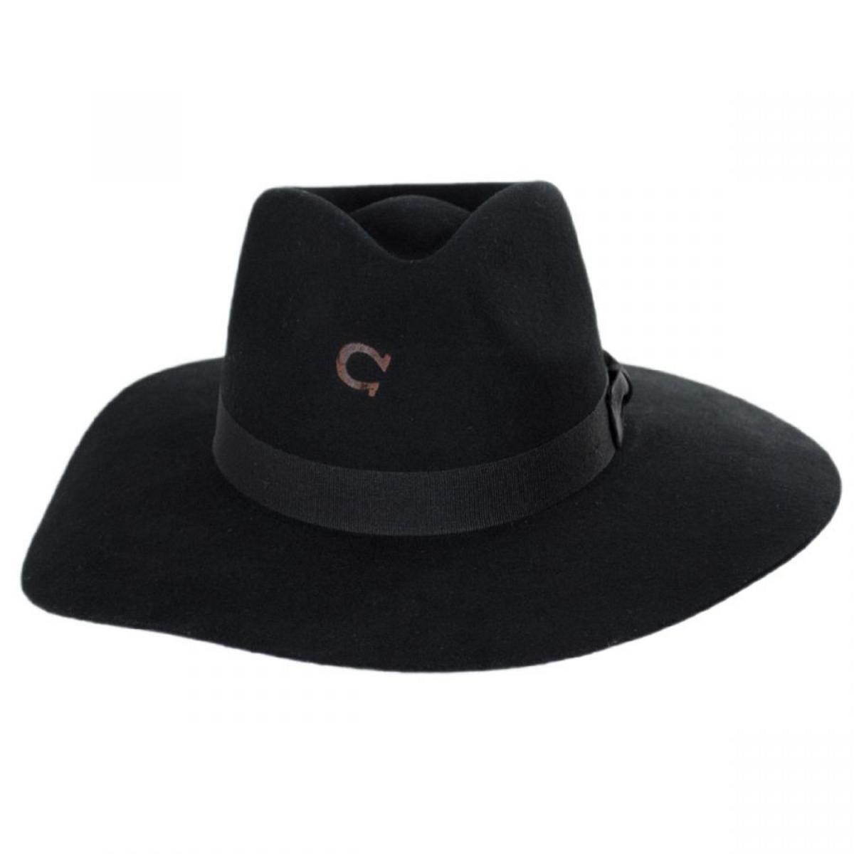Charlie 1 Horse | Highway Wide Brim Wool Felt Fedora Hat - Standard Colors | 124983 | front | BLACK