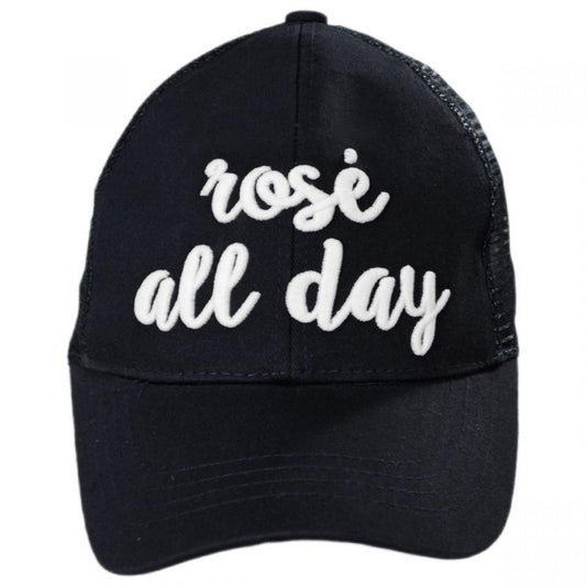 C.C PonyCaps | High Ponytail Rose All Day Mesh Adjustable Baseball Cap | 223105 | front | BLACK