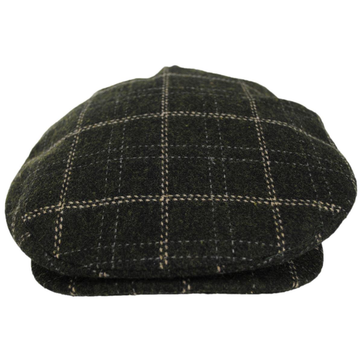 BRIXTON HATS | Barrel Wool Blend Plaid Ivy Cap | 161523 | front | MOSS/KHAKI
