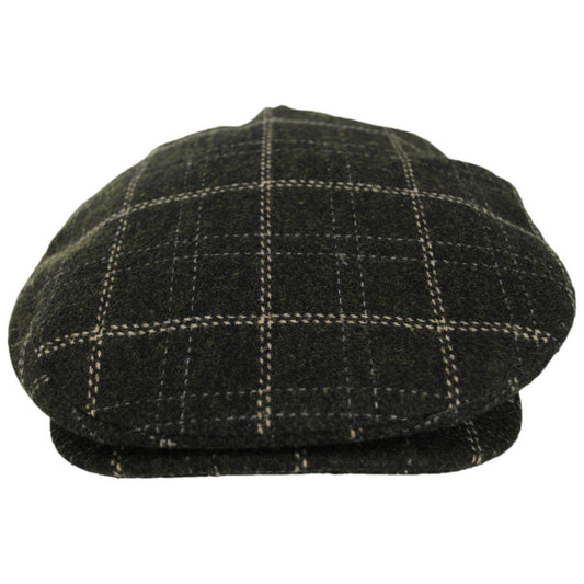 BRIXTON HATS | Barrel Wool Blend Plaid Ivy Cap | 161523 | front | MOSS/KHAKI