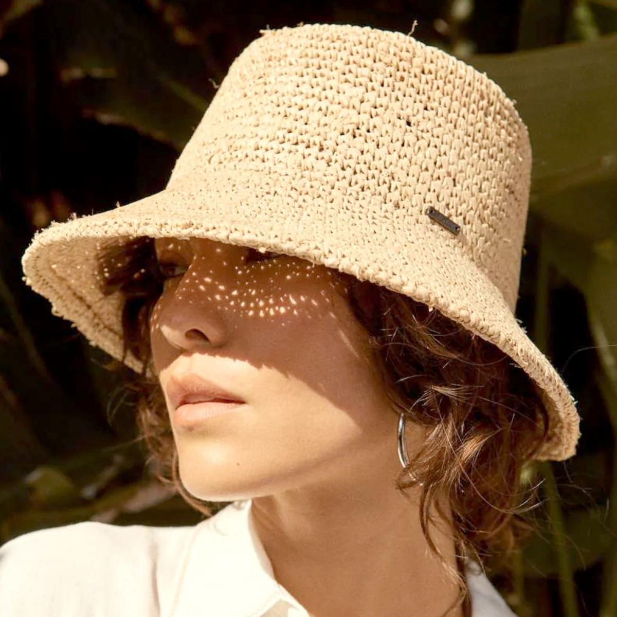BRIXTON HATS | Ellee Raffia Straw Bucket Hat | 104055 | lsftwo | TAN