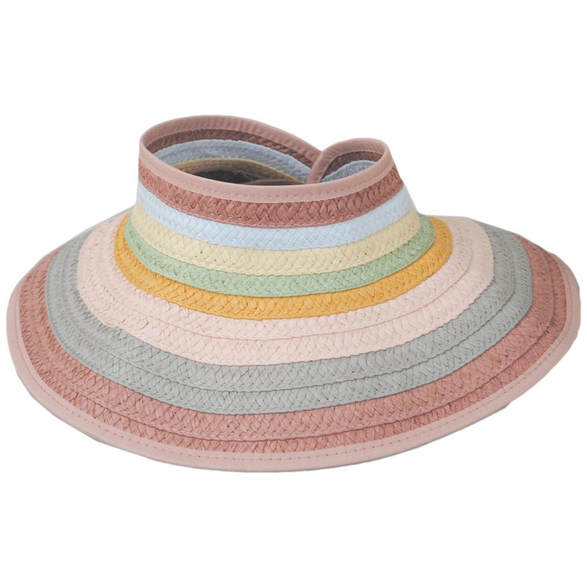 San Diego Hat Company | Multi Stripe Roll Up Toyo Straw Visor | 197301 | lead | PASTEL