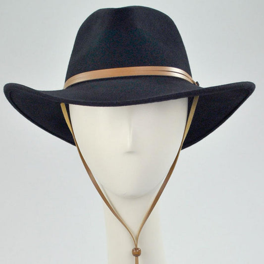 Jaxon Hats | Wholesale Crushable Wool Felt Chincord Outback Hat B2B Pre-Pack | B2B132002 | front | BLACK