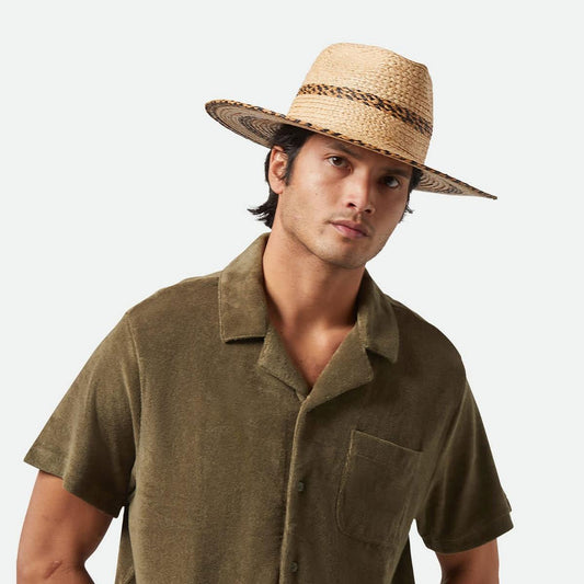 BRIXTON HATS | Cohen Raffia Braid Straw Fedora Hat | 128364 | lsmone | TAN/BLACK