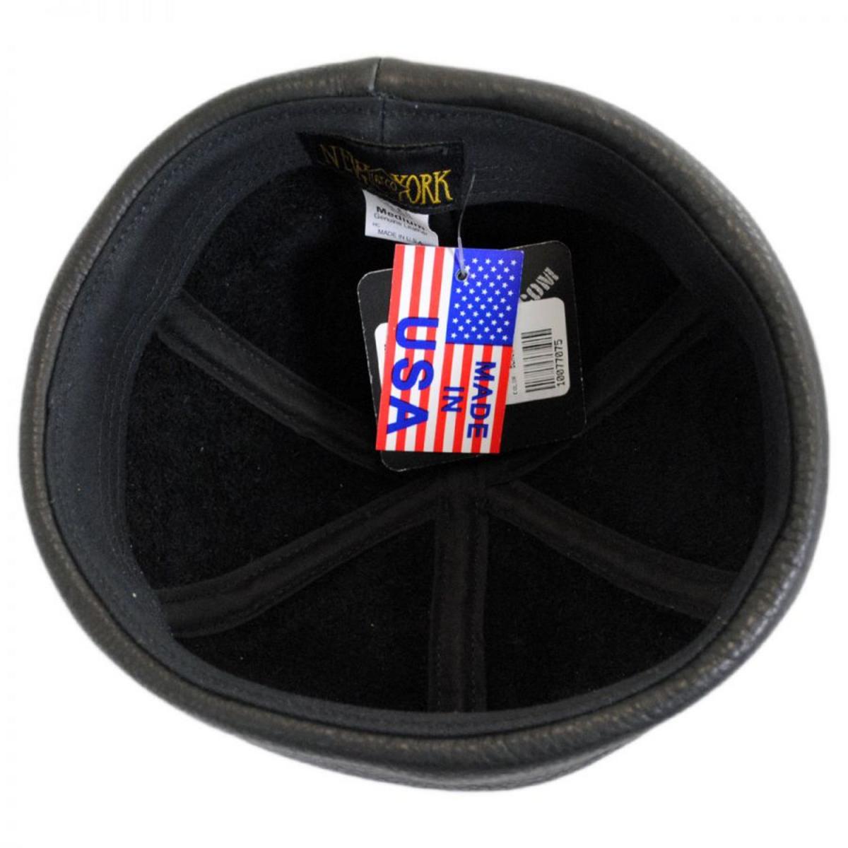 NEW YORK HAT CO | Six Panel Leather Skull Cap Beanie Hat | 142001 | profile | BLACK
