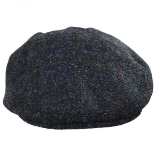 Failsworth | Stornoway Harris Tweed Wool Windowpane Plaid Flat Cap | 177904 | front | NAVY BLUE