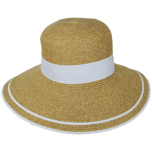 Toucan Collection | Backbow Toyo Straw Lampshade Dress Hat - Made to Order | 121645 | front | NATURAL/WHITE