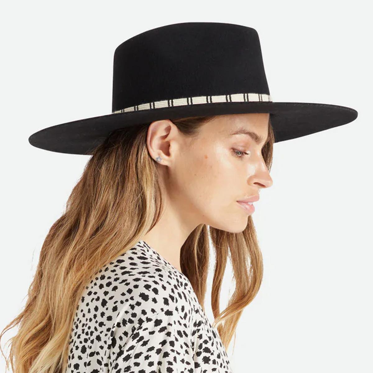BRIXTON HATS | Leigh Wool Felt Wide Brim Fedora Hat | 123932 | lsftwo | BLACK